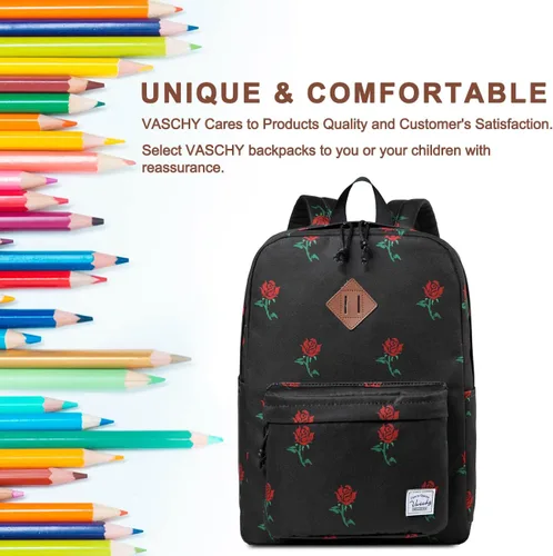 Vista 7 de VASCHY - Mochila ligera resistente al agua, mochila casual para mujeres, adolescentes y niñas, rosas