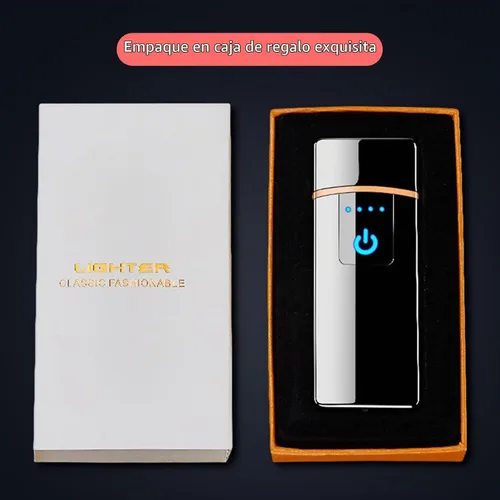 Vista 7 de Encendedor electrónico, resistente al viento, recargable por USB, de bobina delgada, con sensor de huellas dactilares inteligente, encendido de Negro