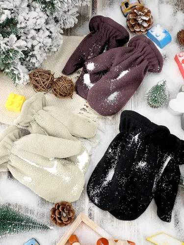 Vista 6 de 3 pares de guantes de forro polar para niños pequeños, guantes cálidos de invierno resistentes al viento, guantes de esquí para niños y niñas