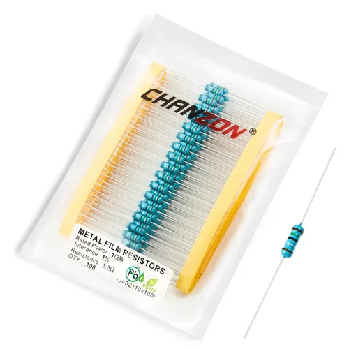 Vista 72 de Chanzon 100pcs 1/2W (0.5W) 1 Ω ohmios Resistencia fija de película metálica 0.01 ±1% Tolerancia 1R MF Orificio pasante Resistencias limitadoras