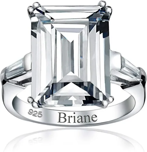 Vista 4 de Anillo de compromiso de plata de ley 925 chapada en oro amarillo de 14 quilates circonita cúbica AAA corte esmeralda estilo Art Deco para mujer