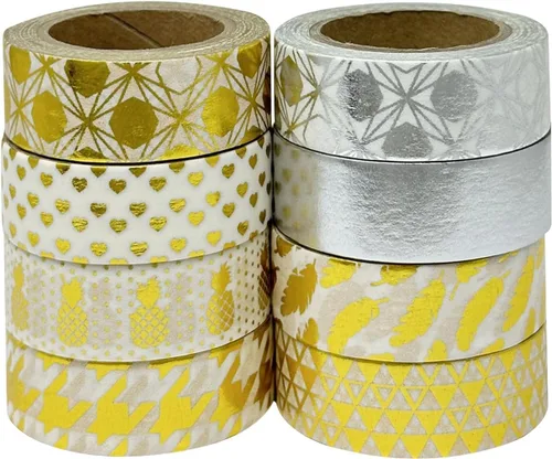 Vista 2 de Wrapables Colección de cintas adhesivas Washi de lámina metálica (juego de 8), 08WPSET07