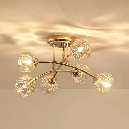 Vista 14 de AGV LIGHTING Moderna lámpara de techo de cristal de burbujas, lámpara de techo cromada de 4 luces con pantallas de globo de vidrio texturizado