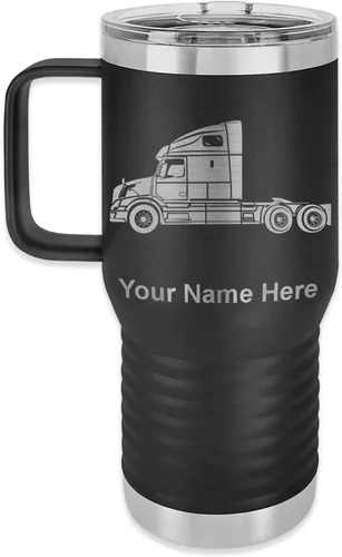 Vista 31 de LaserGram Taza de café aislada al vacío de 15 onzas, cabina de camión, grabado personalizado incluido (negro)