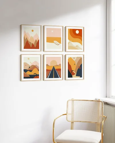 Vista 5 de HAUS AND HUES Impresiones artísticas abstractas y minimalistas de paisaje para pared, juego de 6 pósteres modernos estéticos de montaña, pinturas