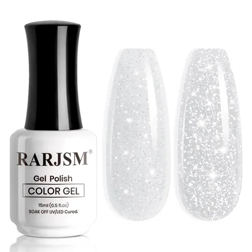 Vista 13 de RARJSM Esmalte de uñas de gel con purpurina verde, esmalte de gel reflectante con destellos de purpurina y diamantes, esmalte de uñas de gel