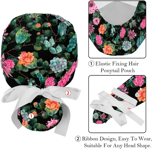 Vista 4 de 2 gorras de trabajo con botón de girasoles florecientes, vintage, ajustable, para cola de caballo, sombreros para mujer
