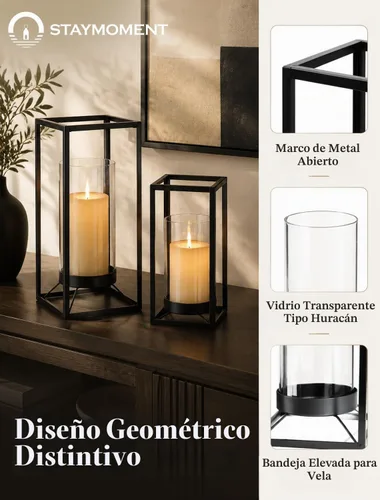 Vista 3 de Juego de 2 candelabros decorativos para interiores y exteriores Negro