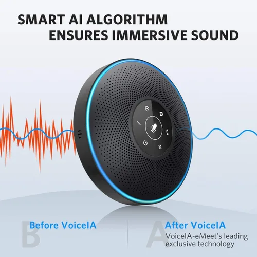 Vista 5 de EMEET Altavoz Bluetooth M2 Negro Altavoz de conferencia para 5-8 personas Conferencia de negocios 360º Recogida de voz 4 AI Micrófono autoadaptable