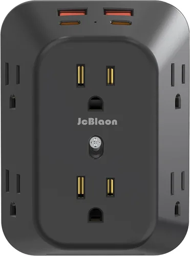 Vista 13 de JcBlaon Protector de sobretensiones extensor de salida, divisor de 6 salidas con 4 puertos USB (2 USB C), adaptador de pared de 4 lados 1050 J