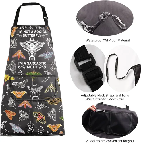 Vista 5 de MBMSO Delantal de polilla de cabeza de la muerte, regalos celestiales para los amantes de la polilla I'm Not a Social Butterfly Goblincore Gifts