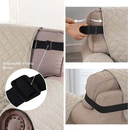 Vista 82 de H.VERSAILTEX Funda de sofá resistente al agua para sofá de 3 cojines, reversible, protector de muebles acolchado con correa elástica, funda de sofá
