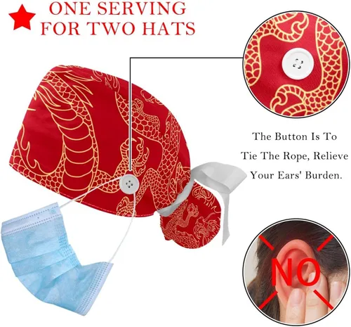 Vista 3 de Gorras de trabajo para mujer, gorra quirúrgica Bouffant, cohete celestial, cuerpo marina, cola de caballo, sombrero de uniforme de amarre