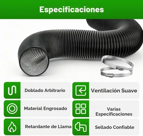 Vista 5 de Manguera de ventilación de secadora de 6 pulgadas, conducto de aire de 25 pies de largo, manguera de aire de ventilación HVAC de conductos flexibles