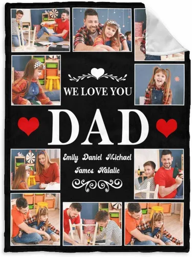 Vista 31 de InterestPrint Manta personalizada para papá de parte de hija e hijo, manta de cama personalizada con el texto "Best Dad Ever" con Love You Daddy, 7