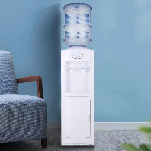 Vista 5 de Dispensador de enfriador de agua de 5 galones, dispensador de agua de carga superior, dispensador de agua fría y caliente con gabinete