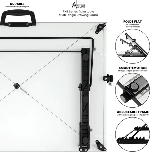 Vista 2 de Acurit Tablero de dibujo PXB multiángulo de 23 x 31 pulgadas con barra