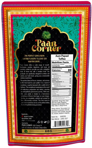 Vista 2 de Paan Corner Aam Papad Toffee, caramelo indio con sabor a mango, vegano, 4.23 onzas