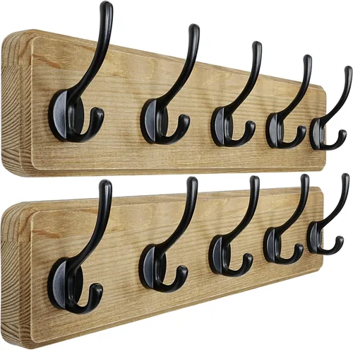 Vista 18 de Dseap Perchero de Pared: Moderno, Patentado, Resistente, 17.4" de Largo, Riel Colgador de Madera con 5 Ganchos Dobles para Abrigos de Invierno, Negro