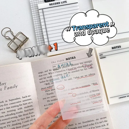 Vista 7 de Libro de notas adhesivas transparentes, 50 hojas de notas adhesivas transparentes transparentes de 4 x 3 pulgadas, impermeable, libro de notas