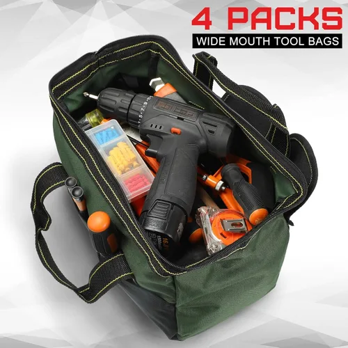 Vista 5 de Bolsa de herramientas de 4 piezas con base moldeada resistente al agua, múltiples bolsillos, bolsa de herramientas de boca ancha, organizador