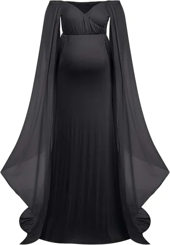 Vista 4 de Vestido de maternidad elegante con hombros descubiertos para mujer vestido de maternidad ajustado de gasa manga acampanada vestido de fotografía