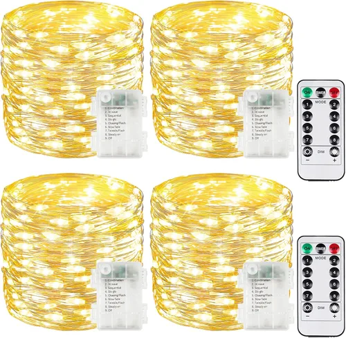 Vista 29 de Serie de luces LED RGB parpadeantes que cambian de color, funciona con pilas, para decoración de interiores y exteriores, con temporizador y control