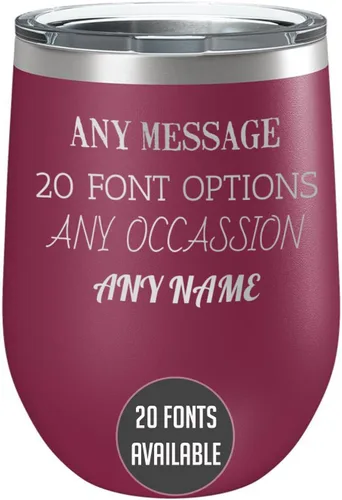 Vista 19 de Vaso de vino personalizado de acero inoxidable recubierto de polvo de 12 onzas con tapa, grabado personalizado, regalos de vino personalizados