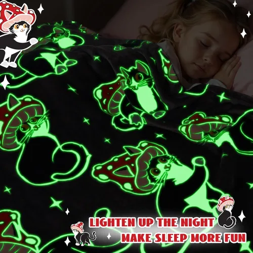 Vista 2 de HWING Manta de Gato Negro que Brilla en la Oscuridad - Regalos de Cumpleaños para Niñas Amantes de los Gatos, Mujeres, Adolescentes, Adultos