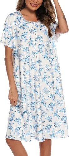 Vista 3 de COSUNIONY Camisones para mujer de algodón suave, ropa de dormir corta con bolsillos