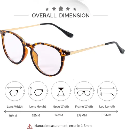 Vista 6 de Lentes falsos de lente transparente sin receta para mujeres y hombres lentes retro con marco de metal redondo