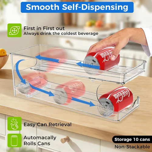 Vista 3 de Organizador de latas de soda enrollable BingoHive para refrigerador, dispensador de latas para cerveza, soda, seltzer, lata de pop, organizador