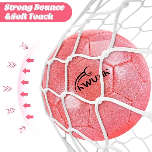 Vista 5 de Tamaño 3, 4, 5, juego de pelota de fútbol con purpurina, rosa, dorado, morado, con inflador, pelota de fútbol para niños de 3-6, 6, 8, 8-12, pelota