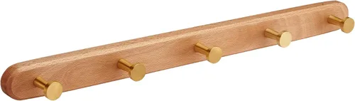 Vista 10 de Perchero de pared montado, estante de gancho de madera de nogal resistente con 5 ganchos dobles de metal para colgar abrigos, colgador de abrigos