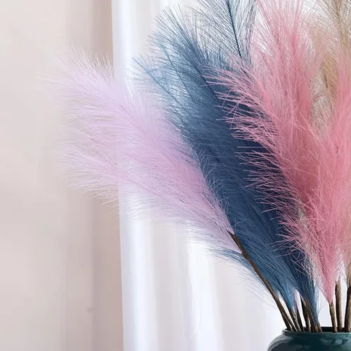 Vista 3 de JYCAR 5 ramos de hierba de pampa artificial, 33.5 pulgadas, simulación de plumas artificiales, decoración de junco, ramo de flores secas falsas
