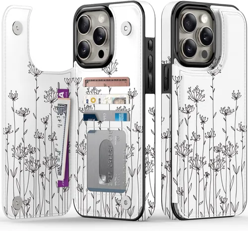 Vista 21 de FUNMIKO Funda tipo cartera para iPhone 13 con tarjetero, bloqueo RFID, protección de grado militar y obras de arte impresas con rayos UV, cierre