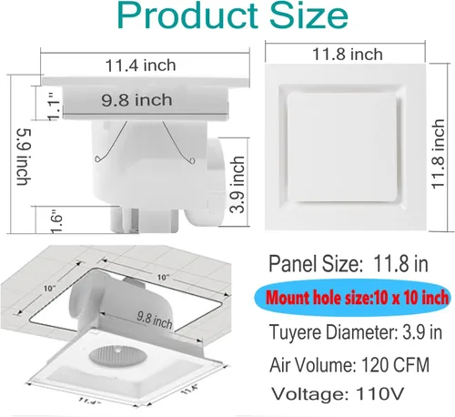 Vista 3 de Nalle Ventilador de ventilación de techo para baño, extractor (no requiere acceso al ático) (120 CFM, 1.2 sones) (estilo B)