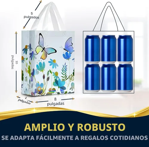 Vista 3 de Nush Nush Bolsas de regalo de mariposa con asas de tamaño mediano - Juego de 12 bolsas de regalo florales con brillante impresión holográfica