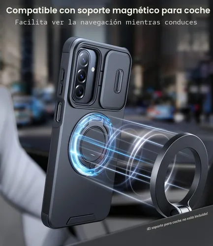 Vista 4 de JAME Funda para Samsung Galaxy A17/A16 5G, soporte de anillo, cubierta de cámara deslizante, 2 protectores de pantalla, protección de doble capa a