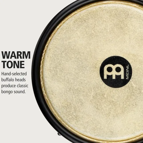Vista 3 de Meinl Percussion HB100SNT-M bongós de madera natural de 6 3/4 y 8 pulgadas, Negro Bongos de carcasa sintética duradera profesional para adultos