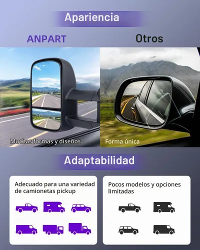 Vista 3 de Espejos de remolque para 2008-2013 para Chevy Silverado GMC Sierra 1500/2500 HD/3500 con un par de lado izquierdo y derecho. Regulación manual. Sin