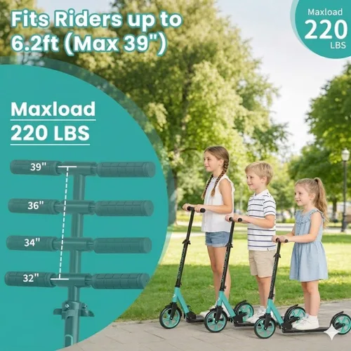 Vista 2 de Patinete para niños de 5 a 12 años, adolescentes, patinete plegable ligero para adultos con ruedas de 8 pulgadas, carga máxima 240 LBS, regalo