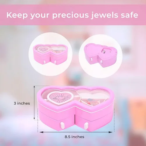 Vista 5 de Shop LC Heart Pink Musical Travel Jewelry Box Organizer Double Tray Dancing Ballerina Jewelry Small Case Memory Box Birthday Gifts for Daughter