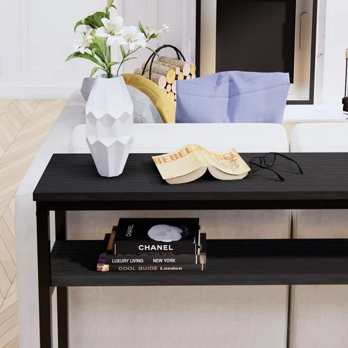 Vista 7 de Timberer Mesa consola estrecha, mesa de sofá de 39.4 pulgadas con estante ajustable, mesa delgada de 2 niveles para pasillo, entrada, sala de estar