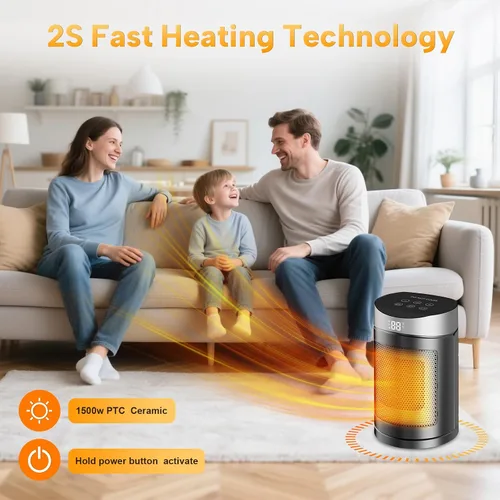 Vista 2 de Calentador eléctrico interior de 660W para el hogar del dormitorio (Plata)