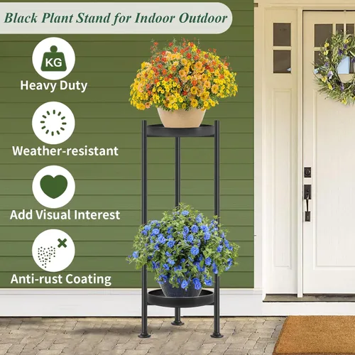 Vista 3 de Lilybud- lily Soporte para plantas para interiores y exteriores, soporte de hierro de 2 niveles, soporte de pedestal de 30 pulgadas de alto