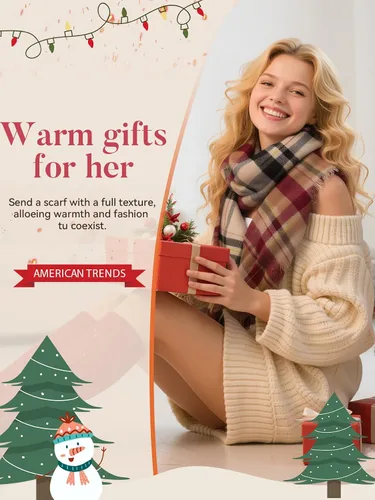 Vista 2 de American Trends Bufanda de Otoño e Invierno para Mujer a Cuadros con Borlas Suave y Cálida Manta Bufandas Chal Envolturas para Mujer