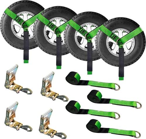 Vista 24 de Mega Cargo Control Correas de Amarre para Automóvil, Paquete de 4 Hebillas de Cola de Cadena de Trinquete G70, Estilo Lazo para Remolques
