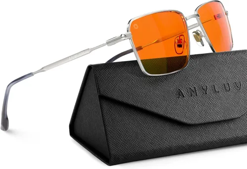 Vista 9 de ANYLUV Rectangle Blue Light Glasses, Classic Business Style Computer Glasses, Lightweight Metal Eyeglasses for Anti Eyestrain