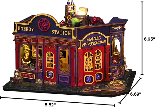 Vista 7 de Kit de rincón de libros de bricolaje, kit de casa de muñecas en miniatura con muebles y luz LED, rompecabezas 3D de madera para libros, kits